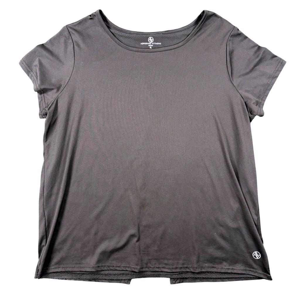 Adrienne Vittadini Sport Womens XL Gray Mesh Back Keyhole Activewear T-Shirt